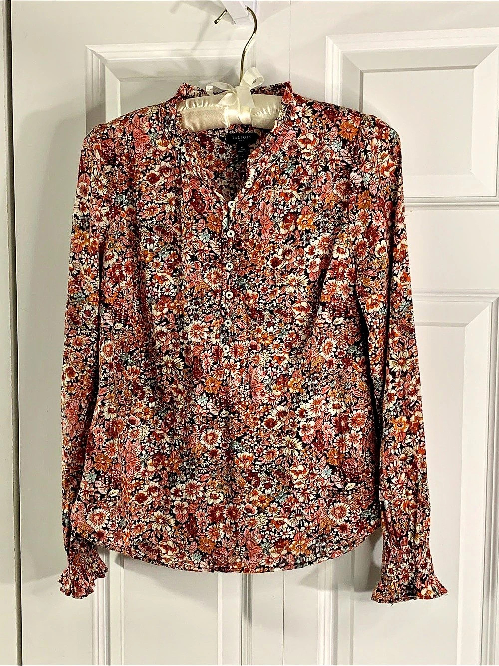 Talbots Floral Blouse in Brown & Pink Size P Like New